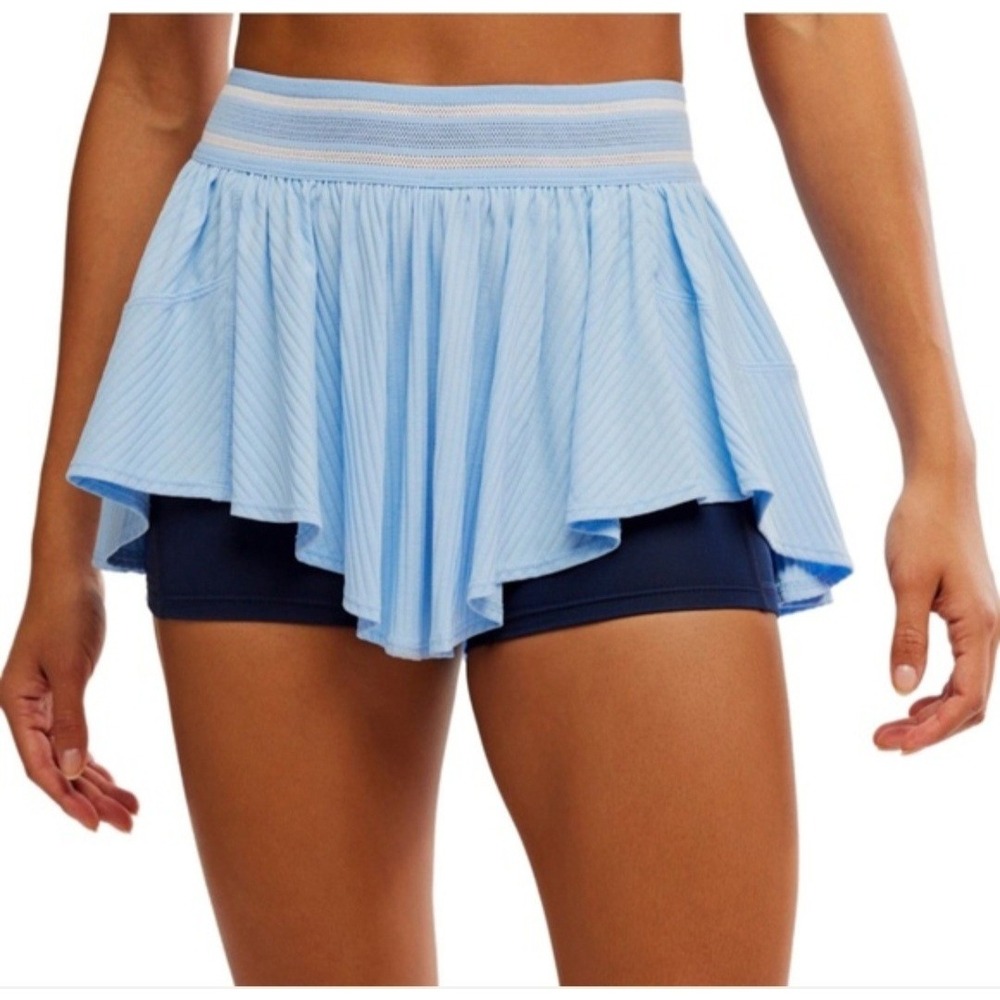 FP Movement High Dive Skort Hague Blue Ribbed Tennis Skirt Pockets OB2109689 L